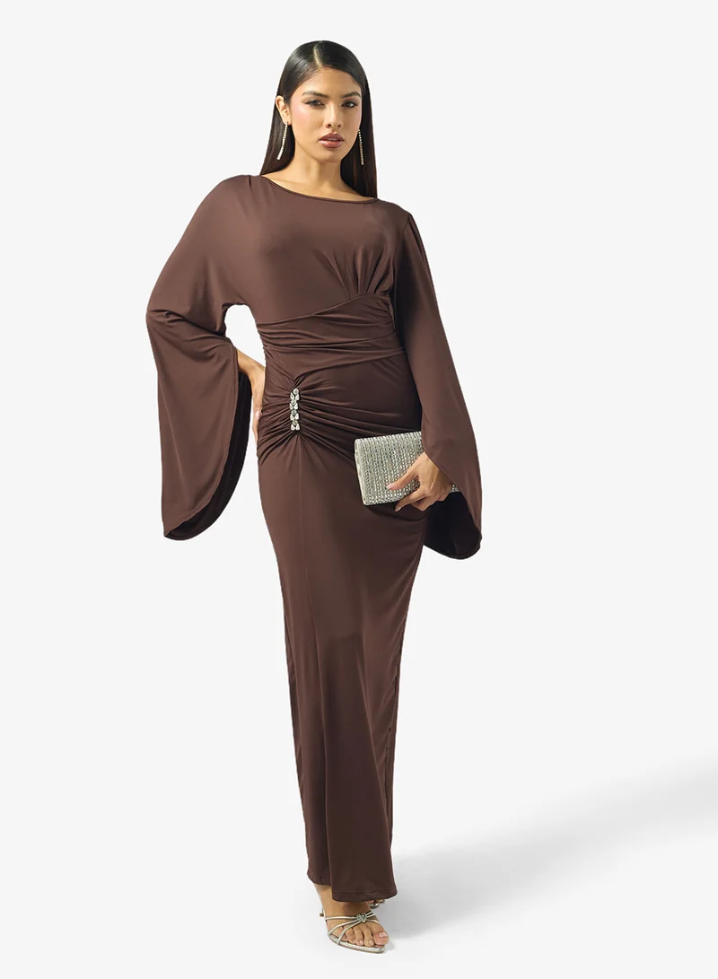 خزانة Ruched Bodycon Dress With Slit Sleeves